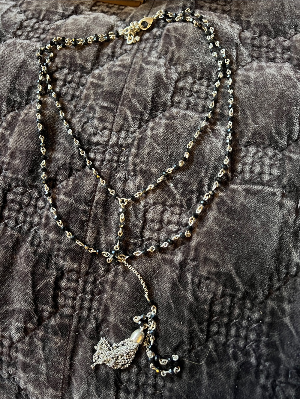 Lucky Brand Gold and Black Beaded Lariat Necklace
